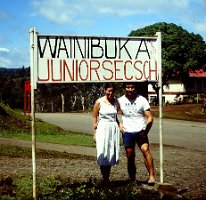 22. Rod & Marg at Wainibuka School Sign
